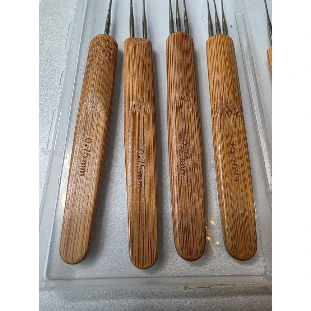 Jmail 8pc Dreadlock Crochet Needle Set 0.5mm 0.75mm Bamboo Handle‎ Tools Case W1